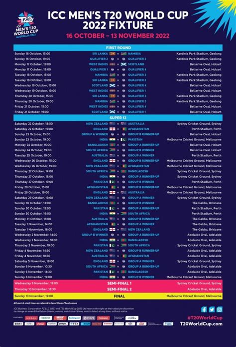 t twenty world cup 2022 match schedule